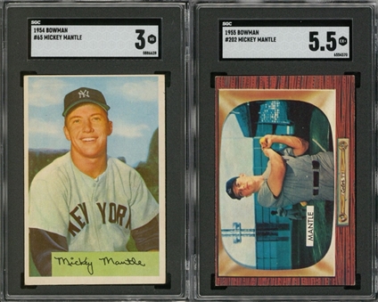1954-1955 Bowman Mickey Mantle SGC-Graded Pair (2 Different)